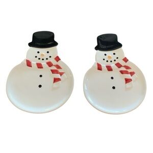 Williams Sonoma Ceramic Snowman 10” Plate Appetizer Cookie Christmas set of two